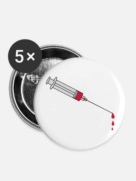 Blood Syringe - Buttons klein 25 mm (5er Pack) - Weiß
