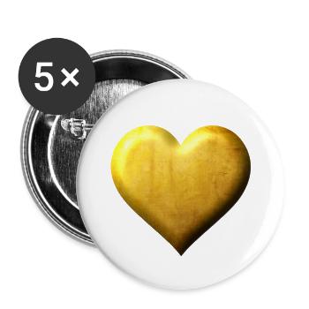 Goldenes Herz Edles Design gestanzt in Gold - Buttons klein 25 mm (5er Pack) - Weiß - Vorne