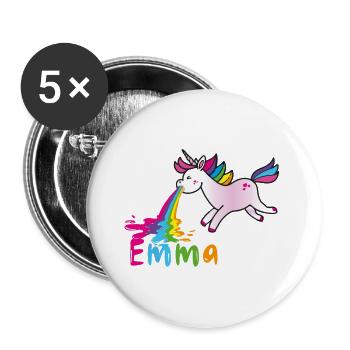 emma vomiting unicorn, rainbow - Buttons small 1''/25 mm (5-pack) - white - Front
