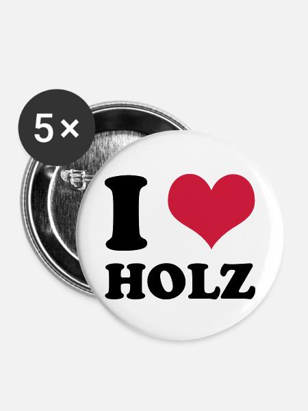 I love wood - Buttons small 1''/25 mm (5-pack) - white