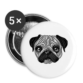 black grey pug lover mopsliebhaber - Buttons klein 25 mm (5er Pack) - Weiß - Vorne