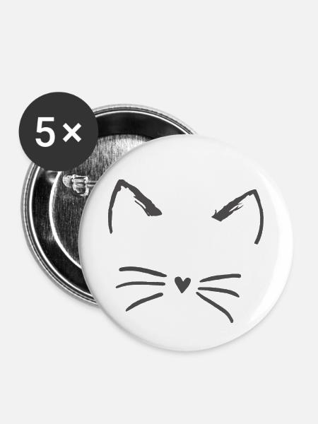Cartoon Cat - Buttons klein 25 mm (5er Pack) - Weiß
