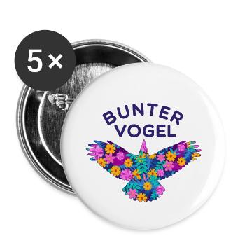 Oiseaux et fleurs colorés - Lot de 5 petits badges (25 mm) - blanc - Devant