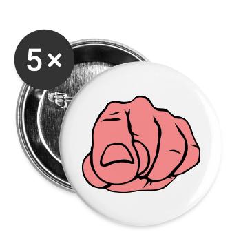 poing main montre doigt index - Lot de 5 petits badges (25 mm) - blanc - Devant