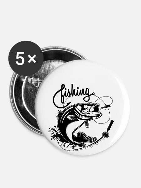 Angler Angeln Fisch - Buttons klein 25 mm (5er Pack) - Weiß