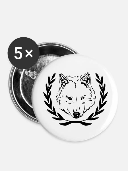 Wolfskopf - Buttons klein 25 mm (5er Pack) - Weiß