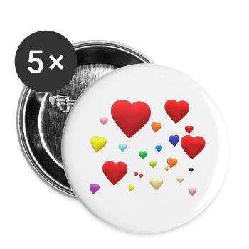 Viele Bunte Herzen - Buttons klein 25 mm (5er Pack) - Weiß - Vorne