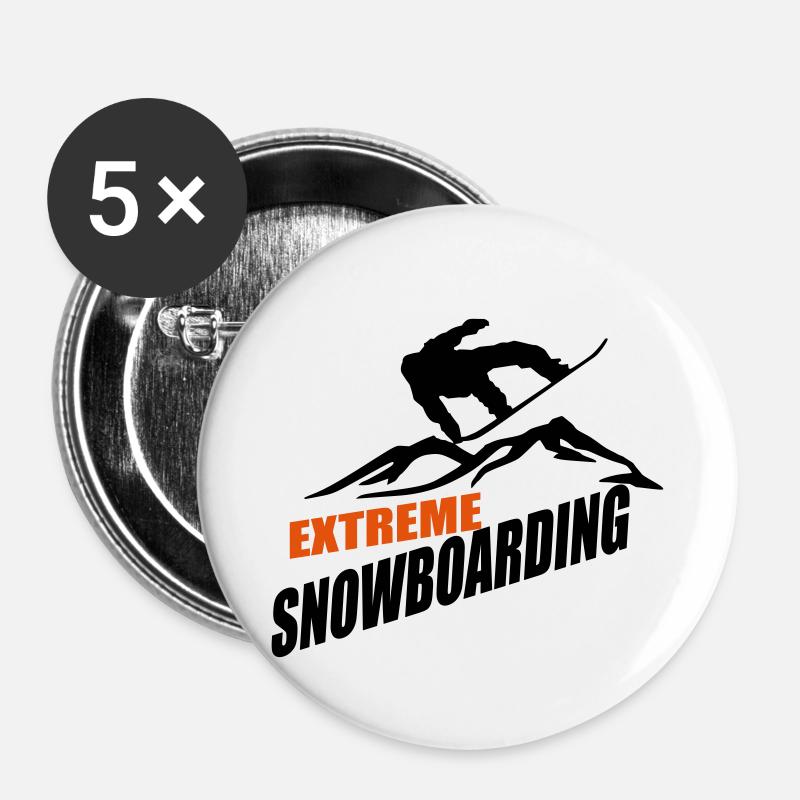Snowboard - Lot de 5 petits badges (25 mm) - blanc
