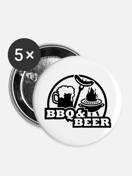 BBQ Beer - Buttons klein 25 mm (5er Pack) - Weiß