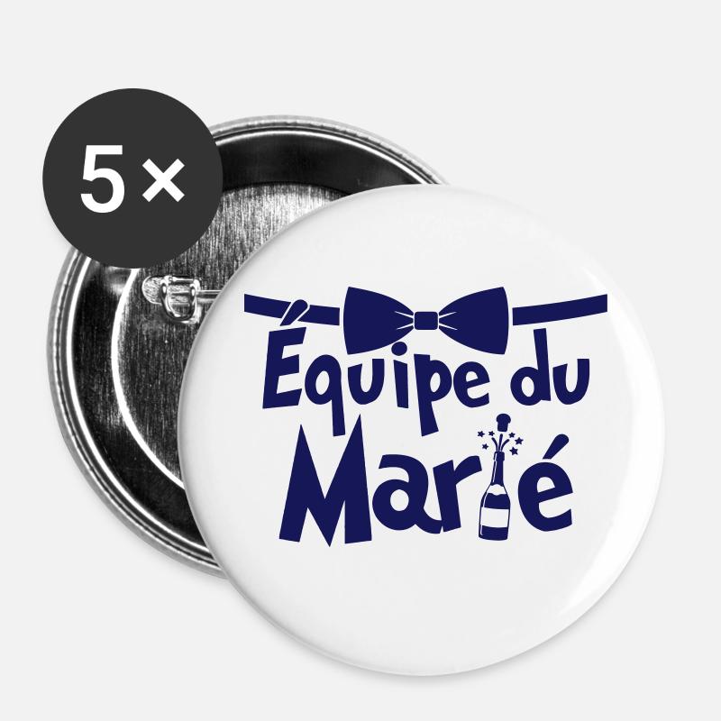 equipe du marie - Lot de 5 petits badges (25 mm) - blanc