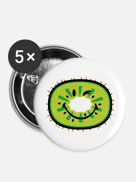 Smiley Kiwi - Buttons klein 25 mm (5er Pack) - Weiß