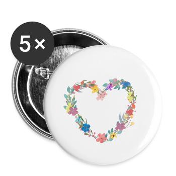 Blumen Herz - Buttons klein 25 mm (5er Pack) - Weiß - Vorne