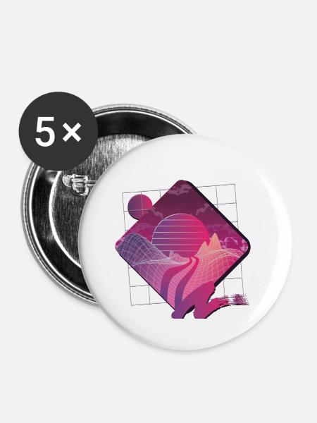 retrowave Landschaft - Buttons klein 25 mm (5er Pack) - Weiß