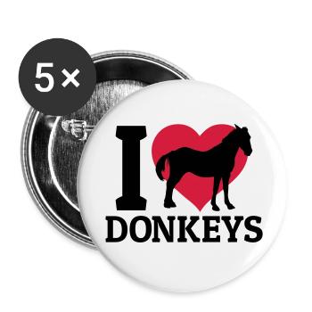 I love donkeys - Lot de 5 petits badges (25 mm) - blanc - Devant