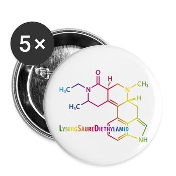 LSD Strukturformel bunter Regenbogen Drogen Rausch - Buttons klein 25 mm (5er Pack) - Weiß - Vorne