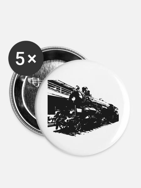 Dampflok, Eisenbahn - Buttons klein 25 mm (5er Pack) - Weiß