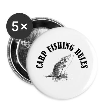 Carp Fishing Rules - Karpfen Angeln - Buttons klein 25 mm (5er Pack) - Weiß - Vorne