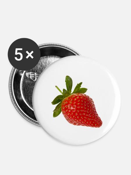 Erdbeere - Buttons klein 25 mm (5er Pack) - Weiß