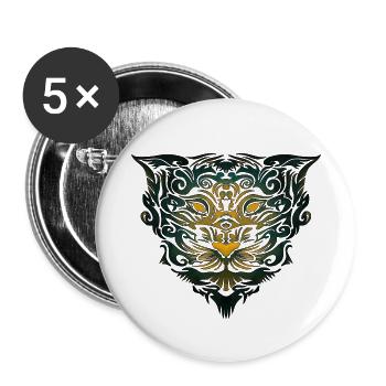 Tête de tigre Tribal (couleur) - Lot de 5 petits badges (25 mm) - blanc - Devant