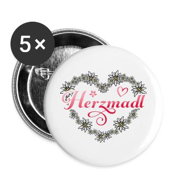 Herzmadl Edelweiß Herz Bayern Madl - Buttons klein 25 mm (5er Pack) - Weiß - Vorne