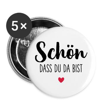 Schön dass du da bist Herz - Buttons klein 25 mm (5er Pack) - Weiß - Vorne