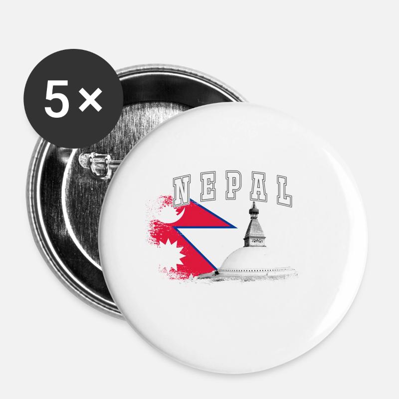 Népal Drapeau de Katmandou Asie - Lot de 5 petits badges (25 mm) - blanc