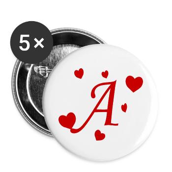 Lettre A avec des coeurs - Lot de 5 petits badges (25 mm) - blanc - Devant