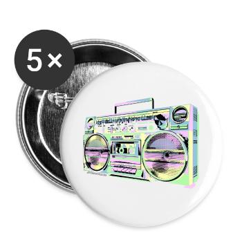 Old School 80er Vintage Retro Boombox - Buttons klein 25 mm (5er Pack) - Weiß - Vorne