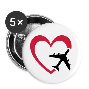 Flugzeug und Herz - Buttons klein 25 mm (5er Pack) - Weiß - Vorne