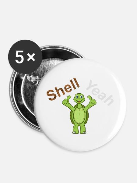 Shell Yeah Schildkröte Turtle - Buttons klein 25 mm (5er Pack) - Weiß