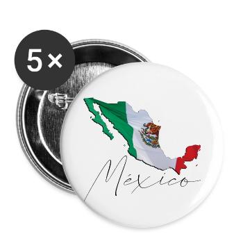 Drapeau du Mexique réel - Carte drapeau EN - Lot de 5 petits badges (25 mm) - blanc - Devant