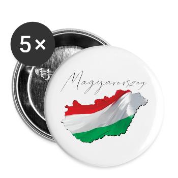 Ungarn Flagge in der Ungarn Landkarte HU - Buttons klein 25 mm (5er Pack) - Weiß - Vorne