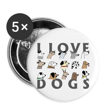 I love dogs - Buttons small 1''/25 mm (5-pack) - white - Front