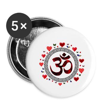 Om rouge, Om, Om hindou, Om Symbol, Aum, OM - Lot de 5 petits badges (25 mm) - blanc - Devant