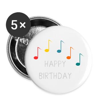 - GEBURTSTAG. HAPPY BIRTHDAY. ALLES GUTE ZUM GEBURTSTAG. - Buttons klein 25 mm (5er Pack) - Weiß - Vorne