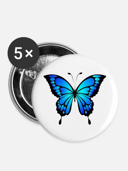 Blauer Schmetterling - Buttons klein 25 mm (5er Pack) - Weiß