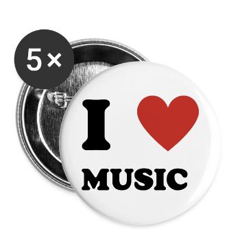 I Love Music - Buttons klein 25 mm (5er Pack) - Weiß - Vorne