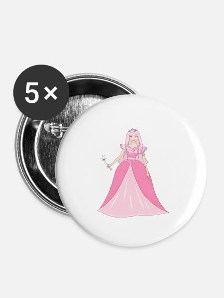 Prinzessin Glitzer - Buttons klein 25 mm (5er Pack) - Weiß