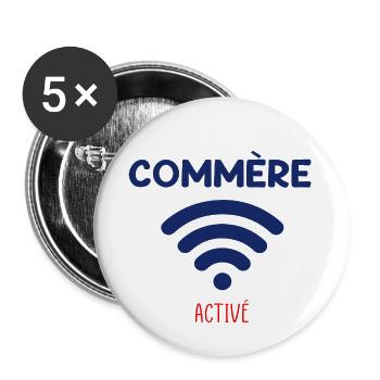 Phrase drôle Commère activé - Lot de 5 petits badges (25 mm) - blanc - Devant