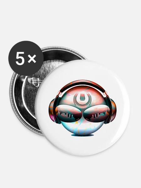 Discjockey Musik - Buttons klein 25 mm (5er Pack) - Weiß