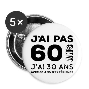 Anniversaire 60 ans - Lot de 5 petits badges (25 mm) - blanc - Devant