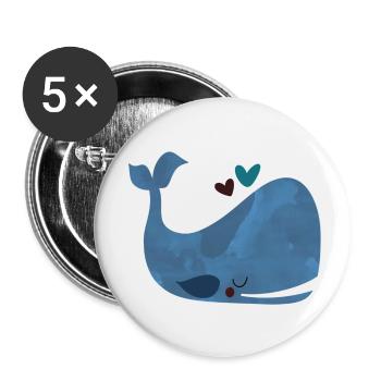 Blue Whale Bliss - Buttons klein 25 mm (5er Pack) - Weiß - Vorne
