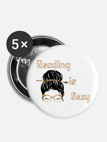 reading is sexy - Buttons klein 25 mm (5er Pack) - Weiß