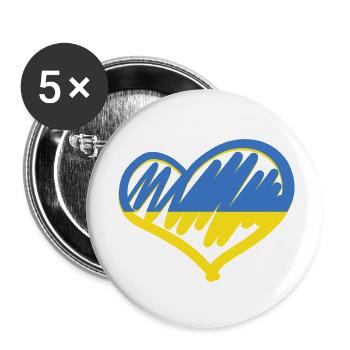 Liebe Ukraine Flagge von ganzem Herzen mit Ukrainern - Buttons klein 25 mm (5er Pack) - Weiß - Vorne