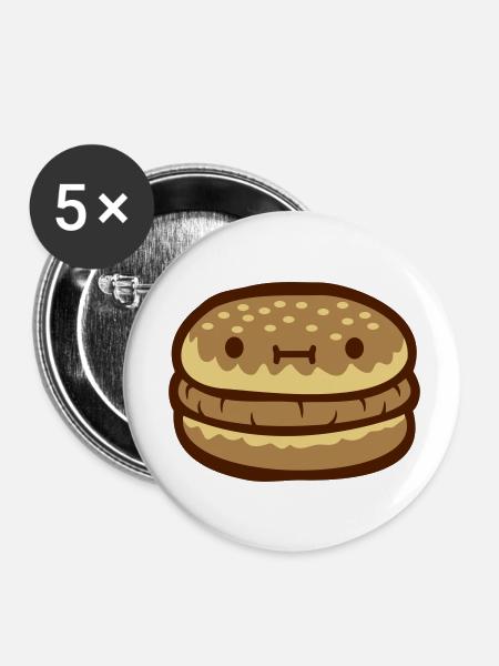 Niedliches Gesicht Cheeseburger - Buttons klein 25 mm (5er Pack) - Weiß