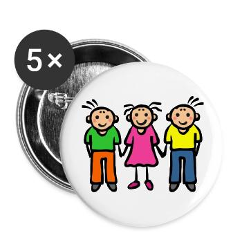 Parents Père Mère - Trois enfants Frères et sœurs - Lot de 5 petits badges (25 mm) - blanc - Devant