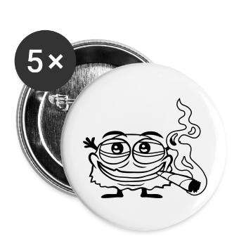 Hemp smoking funny monster - Buttons small 1''/25 mm (5-pack) - white - Front