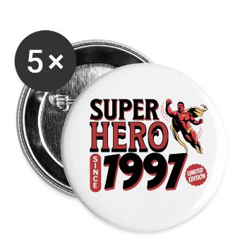 Superhelden seit 1997 - Jubiläum 25 Jahre - Buttons klein 25 mm (5er Pack) - Weiß - Vorne