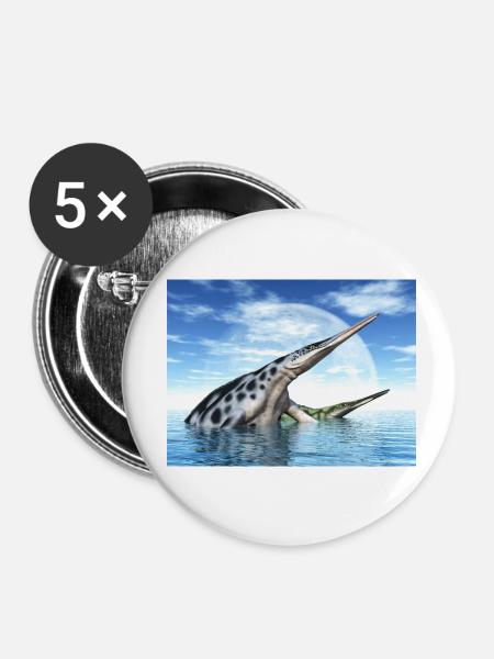 Meeresreptil Hupehsuchus - Buttons klein 25 mm (5er Pack) - Weiß