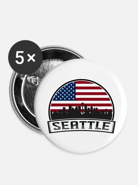 Seattle USA - Buttons klein 25 mm (5er Pack) - Weiß